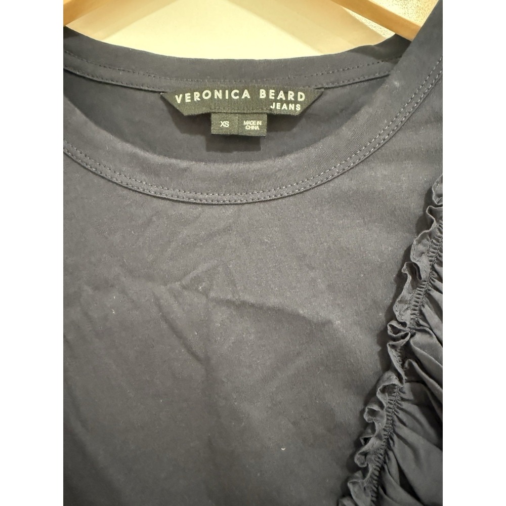 Veronica Beard Bardot Cotton Ruffle Tee Navy Size XS - Picture 5 of 7